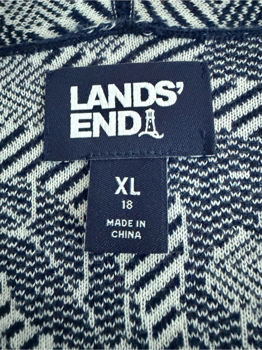 Lands' End Navy White Leaf Jaquard Open-Front Cardigan XL Lagenlook Botanical - Picture 2 of 9